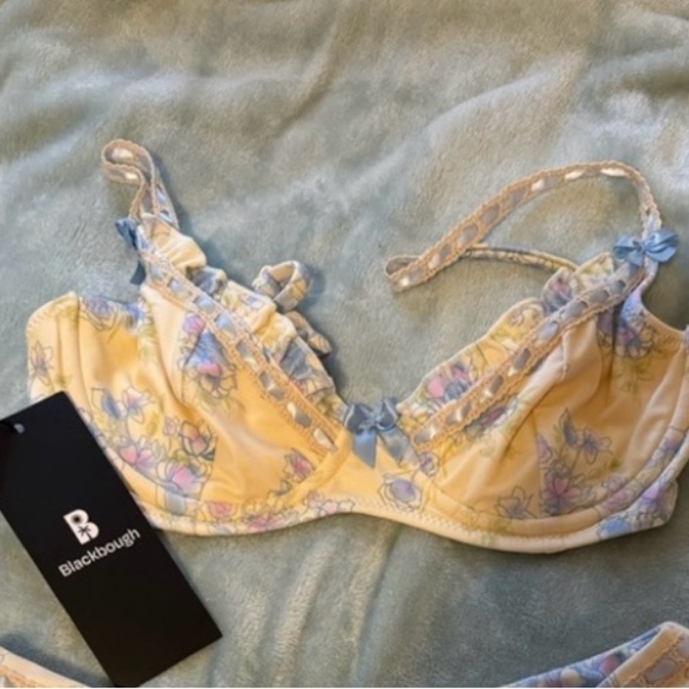 Blackbough Cream Floral Underwire swim top with Blue and Pink Accents
